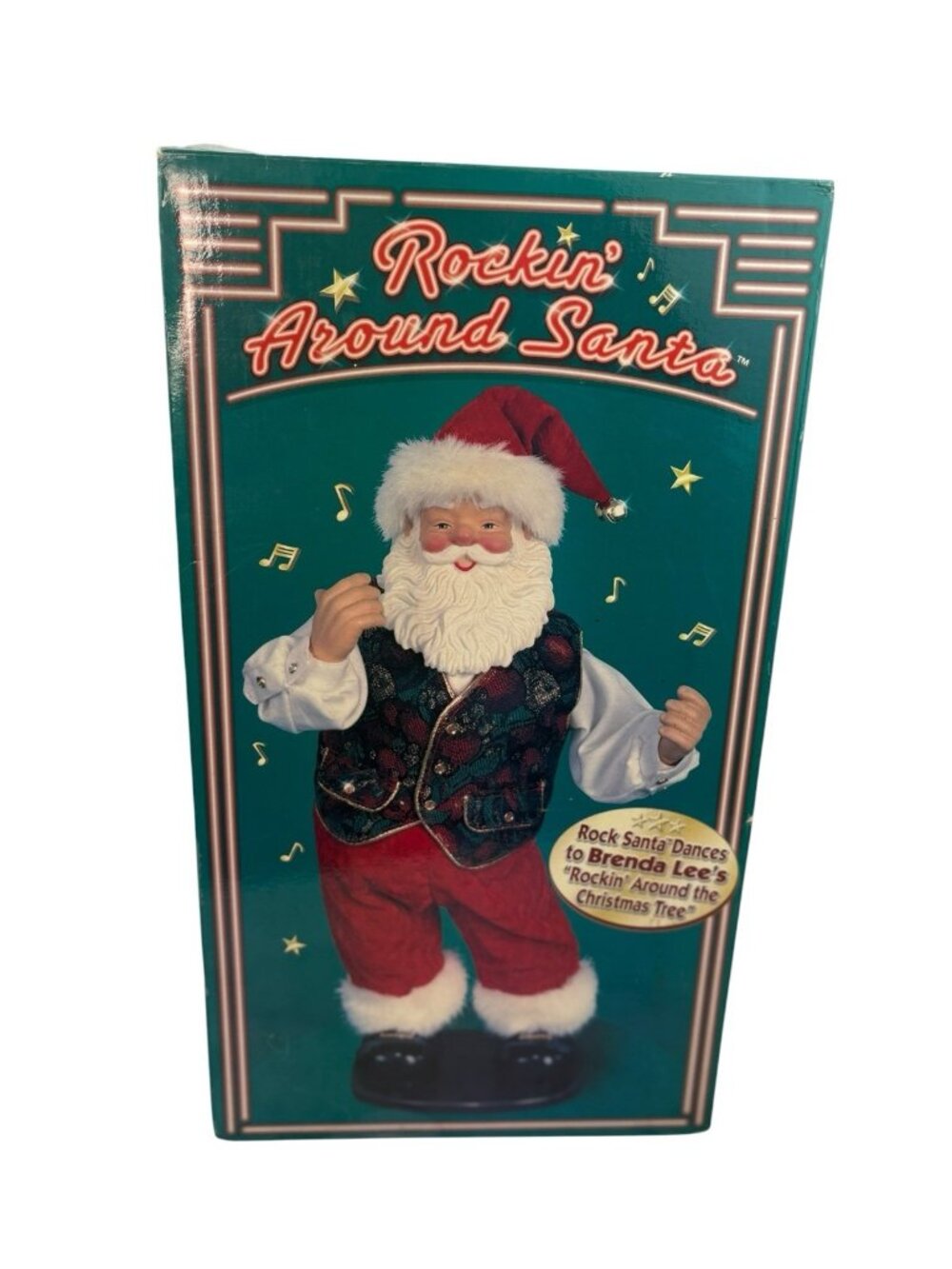 -Vintage 1999 17" Rockin' Around Santa Figure Collectible Animated Musical